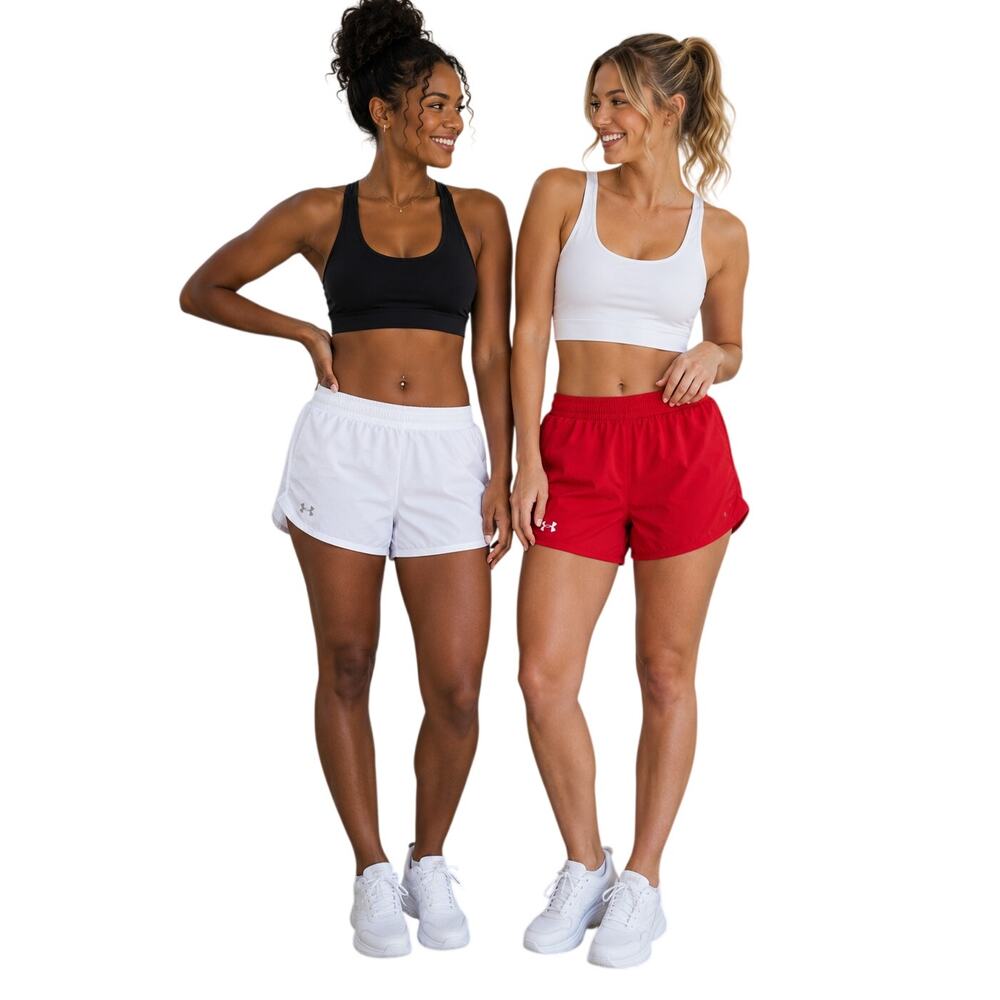 Under Armour Women’s Loose Running Shorts Lot of 2 Red White Size XL